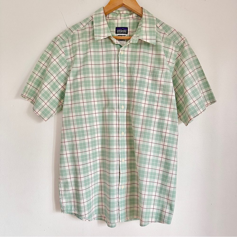 Patagonia Organic Cotton Blend Fezzman Button Down Shirt Short Sleeve Plaid M